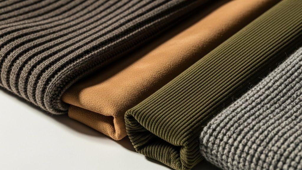 Close-up of textured men’s fabrics.