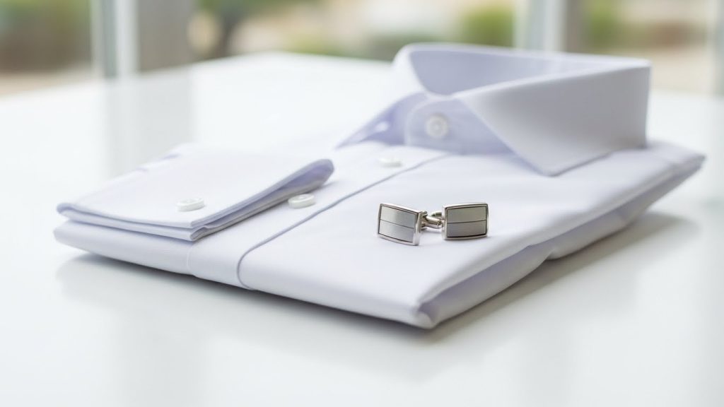 Luxury Black Tie Men’s Wedding Style: Timeless Groom Inspiration 3 White dress shirt with French cuffs and silver cufflinks.