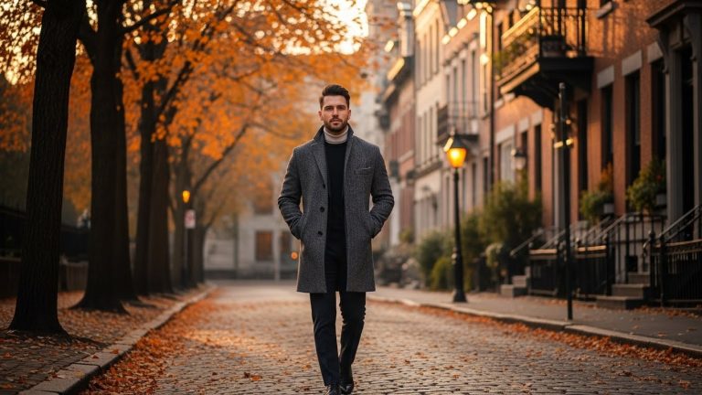 Man wearing a wool jacket in autumn.