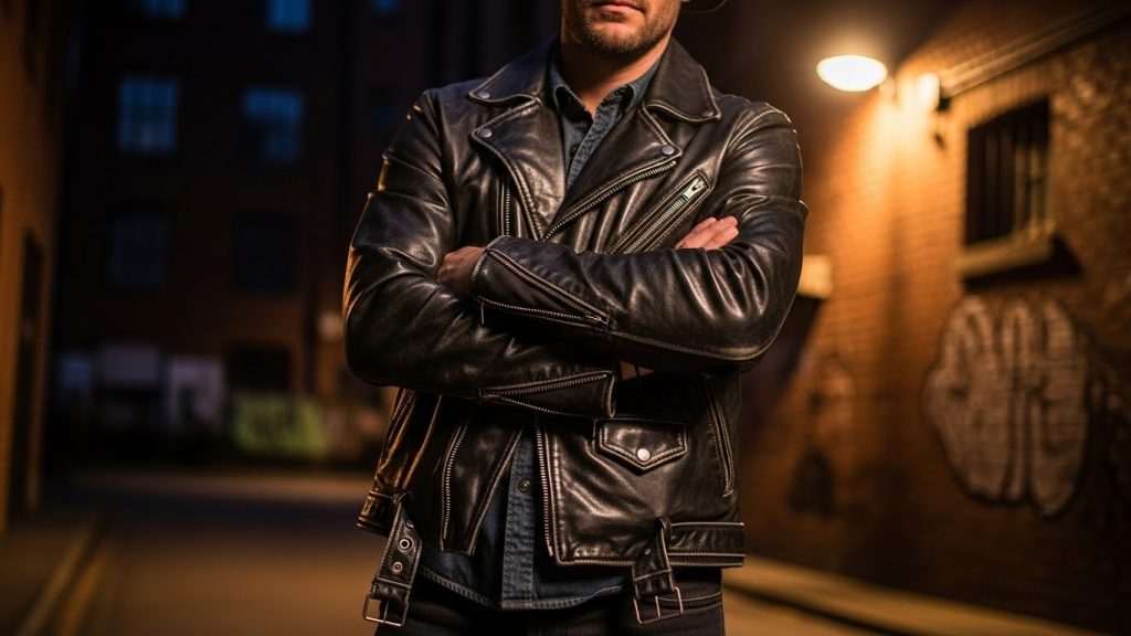 Must-Have Jackets for Men This Fall: Style and Warmth Combined 2 Black leather jacket with dark jeans.