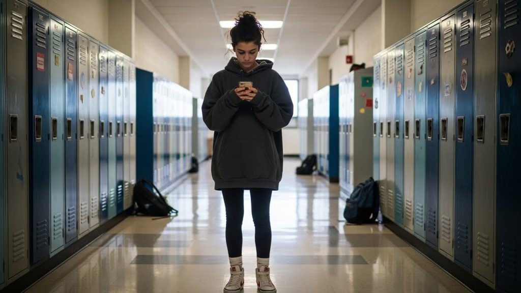 Back to School Outfits for High School | Trendy & Affordable Looks 3 Teen wearing oversized hoodie and leggings at school.