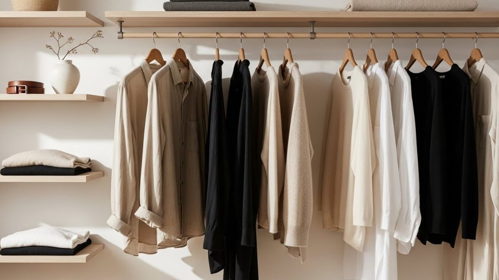Minimal neutral-toned men’s outfits.