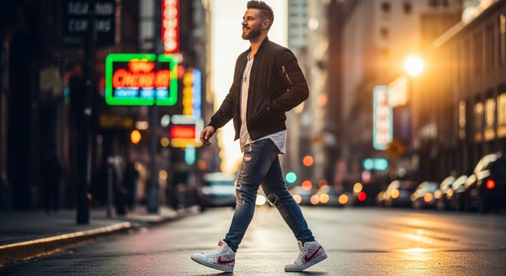 Urban Fashion: How to Style Sneakers Like a Pro | Street Style Tips 10 Man confidently walking on city street wearing stylish sneakers and streetwear outfit