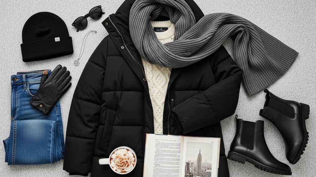 Close-up of cable-knit sweaters, fleece, and wool fabrics.