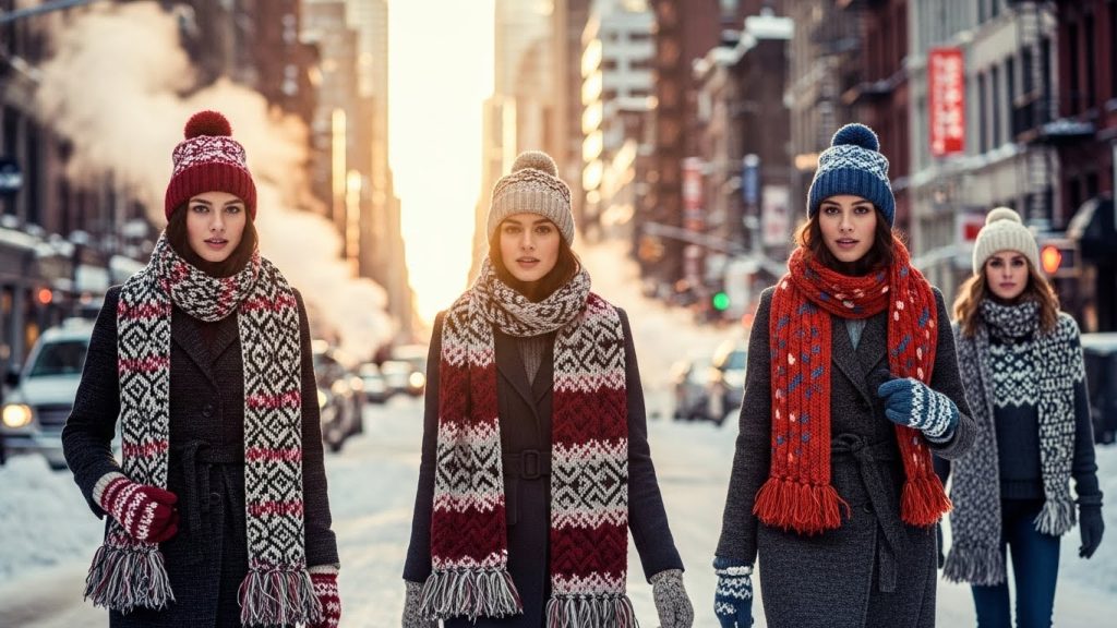 Layered winter outfit with chunky knits and a warm coat in New York.